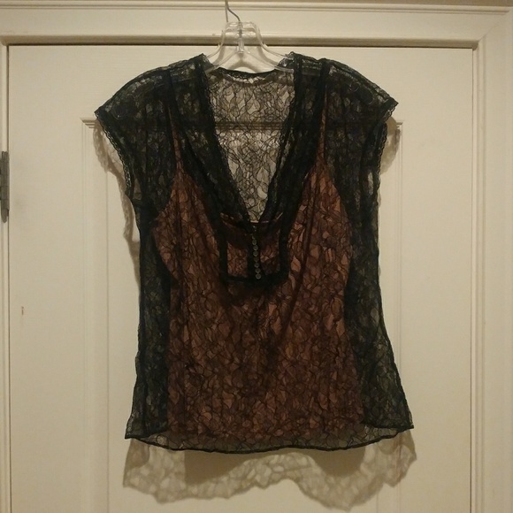 New! Gorgeous BCBGMAXAZRIA Black Lace Top! L - Picture 7 of 7